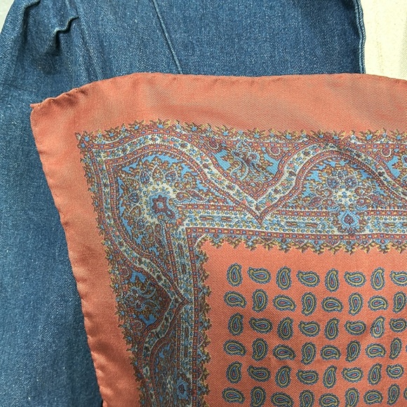 Etro brown 100% silk paisley vintage 16” pocket square scarf men’s made in Italy - Picture 7 of 11